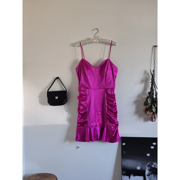Crystal Doll Dresses & Skirts - Crystal Doll Mini Dress Woman's XL Hot Pink Satin Ruffle Sexy Clubbing Glam